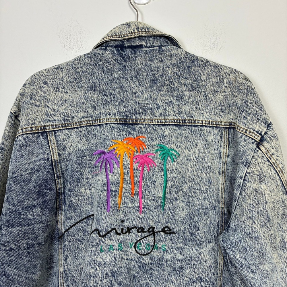 Vintage Mirage Las Vegas Acid Wash Denim Jacket Women's Large Neon Retro 90s - Picture 6 of 8